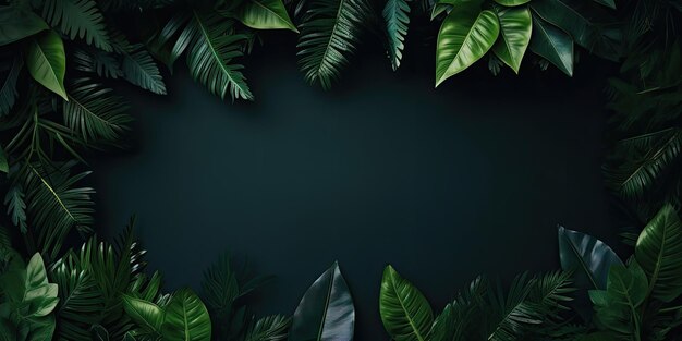 Creative moody green color layout made of tropical leaves