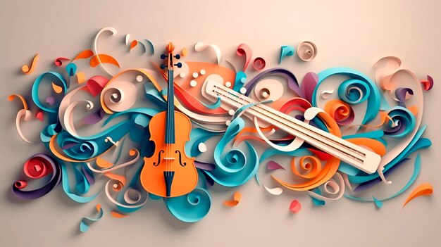 Photo creative music background musical abstract illustration paper art created with generative ai