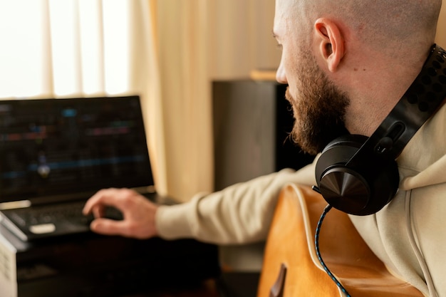 creative musician practicing indoors