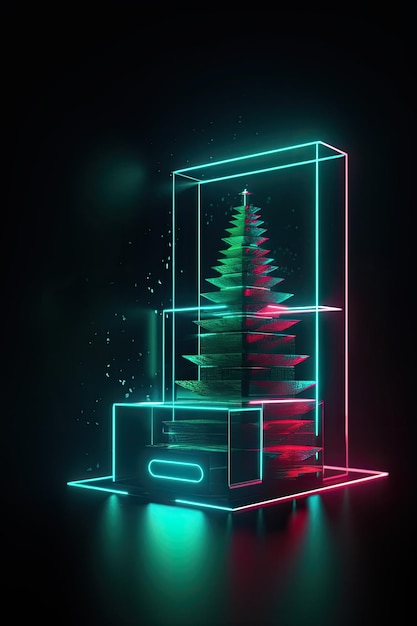 Creative neon design of party background with Christmas tree Template for advertising web social media and fashion ads Poster flyer greeting card AI generative