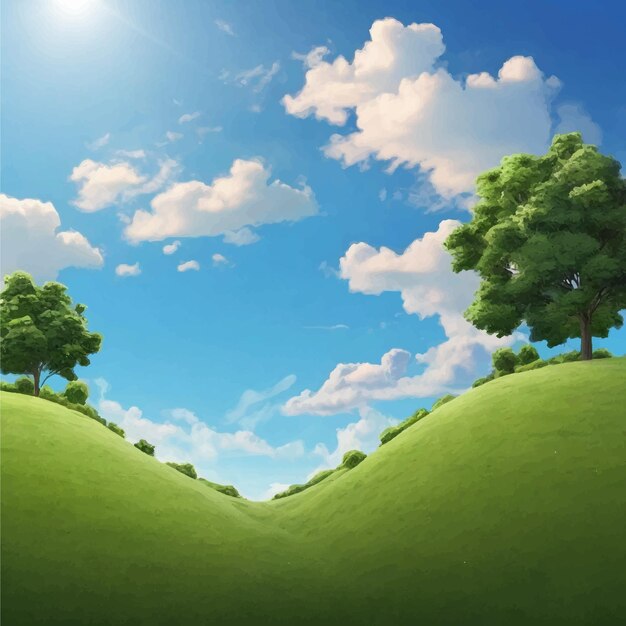 creative amp new Blue sunny sky and green grass border with big trees