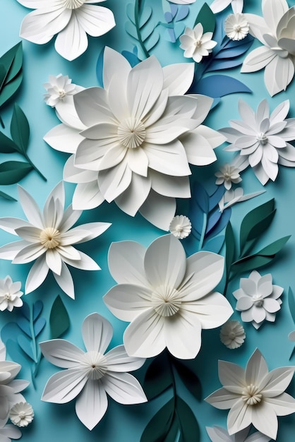 Creative paper abstract 3D flowers background Beautiful elegant floral design Generative AI