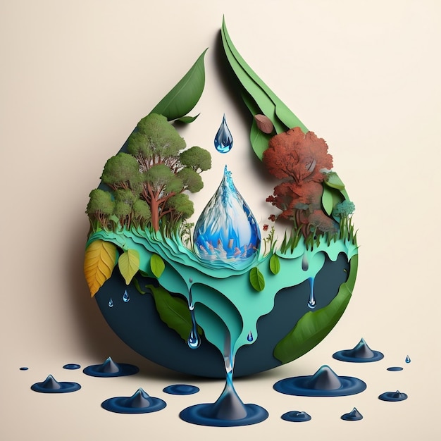 Creative Paper Art for Environmental Conservation Celebrating World Environment Day World Water Day and Earth's Water Protection Generative AI