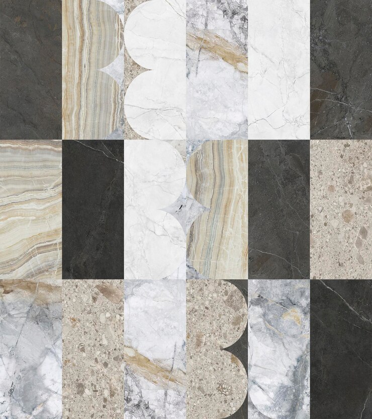 Photo creative patchwork pattern stone ceramic wallpaper design white marble