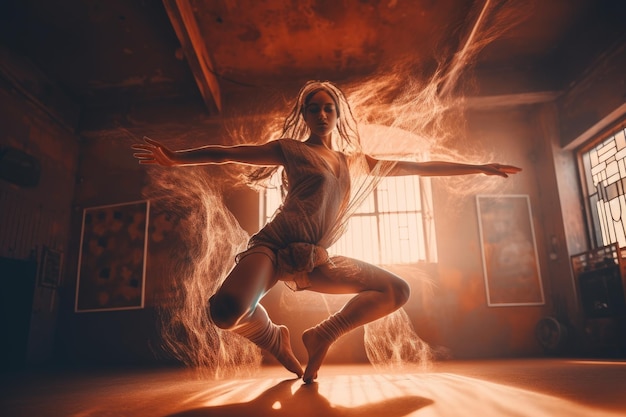 Foto foto creativa di una ballerina che danza generata dall'ai