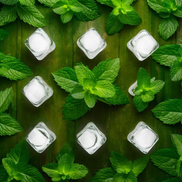 사각형 얼음 큐브와 함께 민트 잎의 창의적인 사진 소셜 미디어 포스트 크기