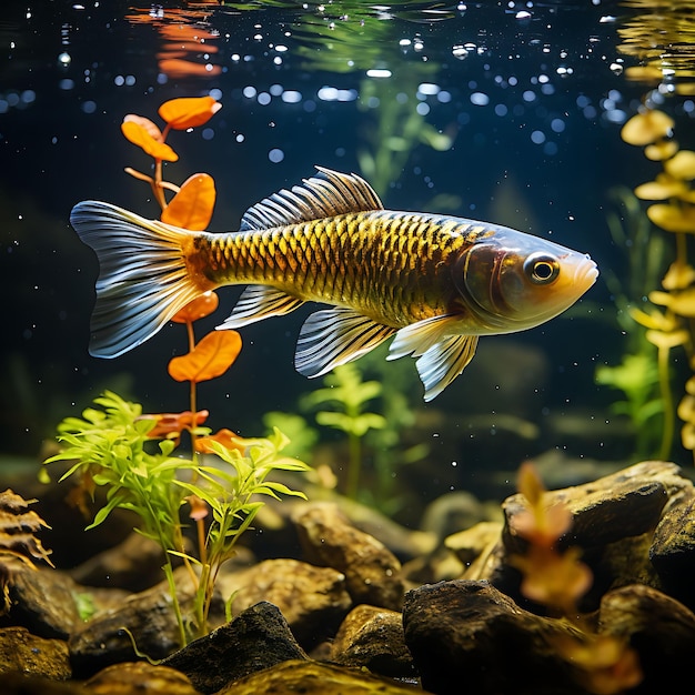 물고기 꽃과 수생 식물의 창의적인 사진 촬영 아쿠아 뷰티 촬영 깨끗한 물 대형 4096px