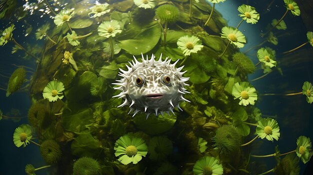 Photo creative photoshoot of fish flowers and aquatic plants aqua beauty shoot clean water large 4096px