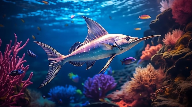 물고기 꽃과 수생 식물의 크리에이티브 사진 촬영 아쿠아 뷰티 촬영 깨 ⁇ 한 물 크기 4096px
