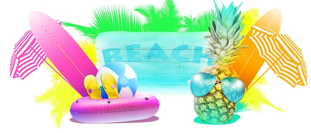 Creative pineapple with sunglasses on summer background