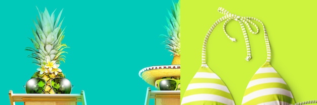 Photo creative pineapple with sunglasses on summer background