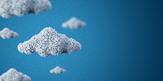 Creative pixel cloud on blue background with mock up place.