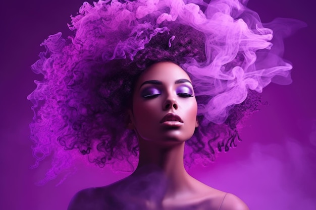 Creative portrait of african girl with closed eyes and smoke in her hair