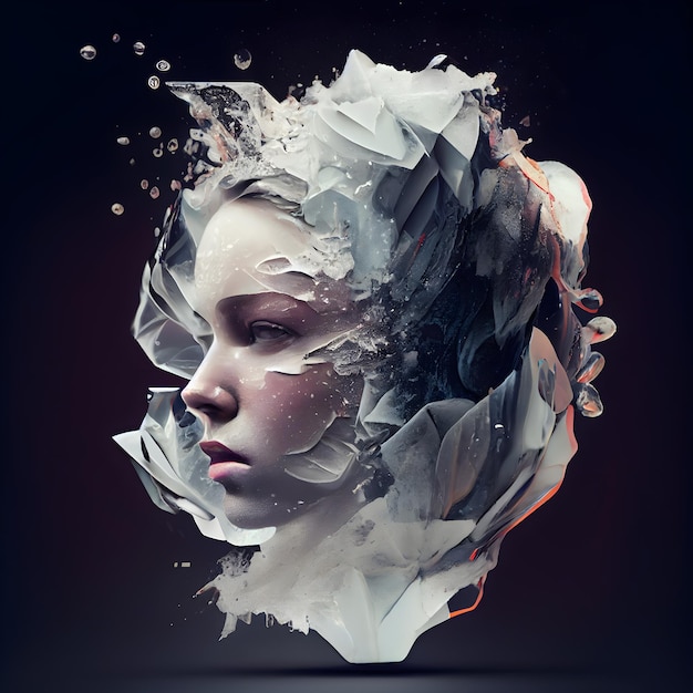 Creative portrait of a beautiful woman combined with water splashes