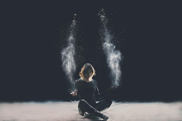 Photo creative portrait of young woman against black background