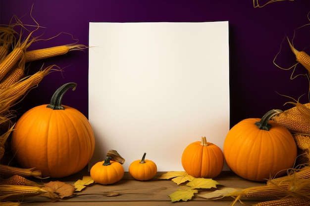 Photo creative potential pumpkins stand beside an empty paper canvas