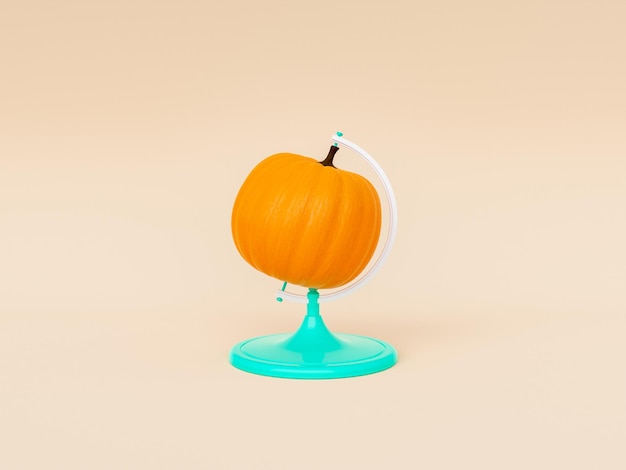 Creative pumpkin shaped globe against beige background