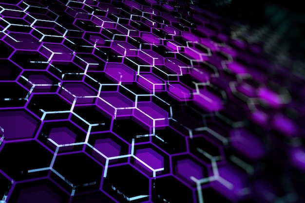 Creative purple hexagonal wallpaper Technology design and landing page concept 3D Rendering