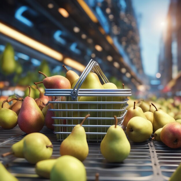 Photo a creative realistic shopping basket with lots of pear garden