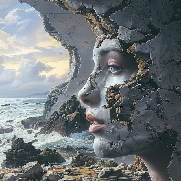 Foto surrealismo realistico creativo arte fantasiosa che mescola la realtà con l'intrigo e la meraviglia surreali attraverso concetti visivi unici e design innovativo