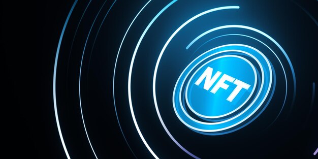creative round nft hologram on digital blue background nonfungible token and digital blockchain artwork concept 3d rendering