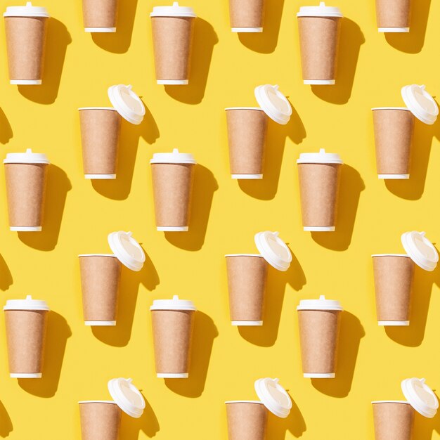 Creative seamless pattern with craft takeaway paper cup