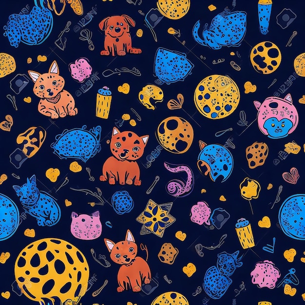 Creative seamless patterns of cosmic cats design