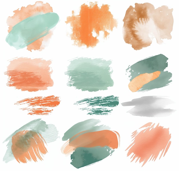 Creative set of watercolor brush strokes in a warm and earthy color palette perfect for graphic design elements and backgrounds