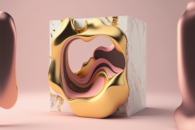 Creative shape design in pink white and gold color abstract form 3D