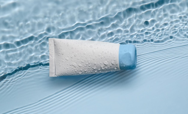 creative skincare product tube displayed beautifully on a soft blue background