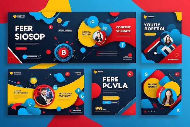 Foto creative social media banner design business social media post template web banner unico editabile rosso blu giallo colore