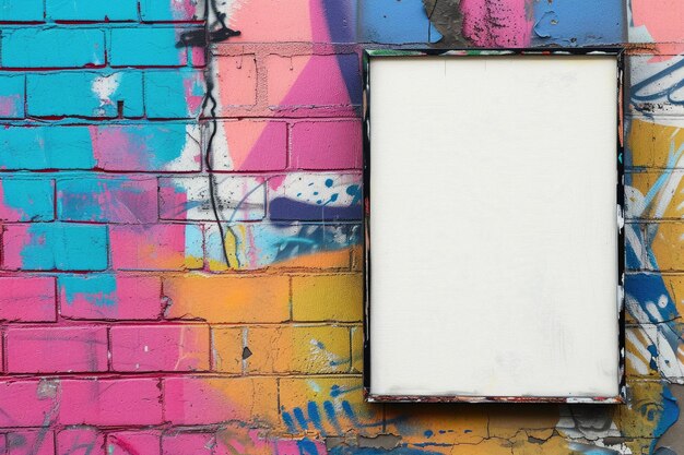 Foto creative space blank art board su una parete di graffiti urbani