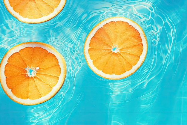 Foto sfondio estivo creativo con fette di frutta d'arancia in acqua