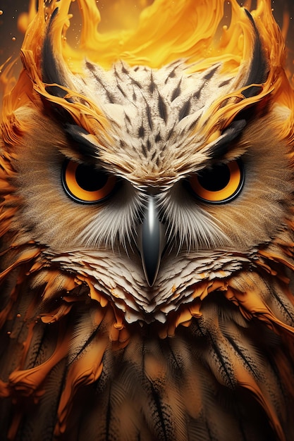 creative surreal owl illustration with fine eyes