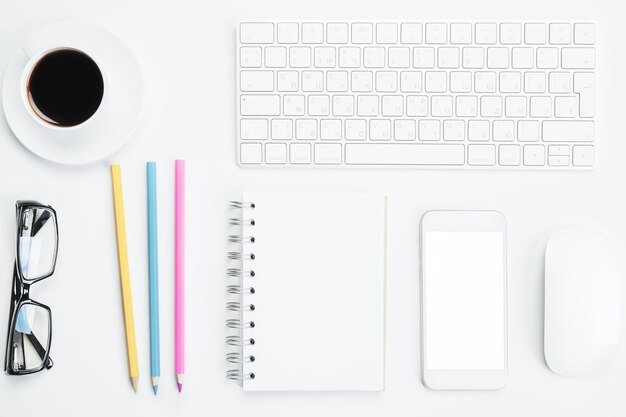 Creative table with blank smartphone