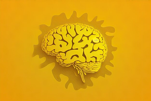 Creative thinking abstract brain hemisphere on yellow background