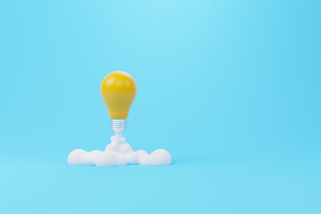 Creative thinking ideas and innovation concept Rocket light bulb flying on background 3d render illustration