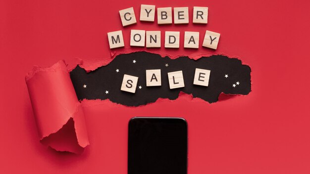 Креативный вид сверху, плоская планировка, Рекламная композиция Cyber Monday.