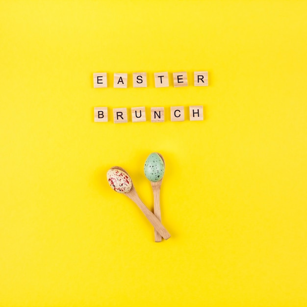 Creative Top view holiday Easter Brunch Concept