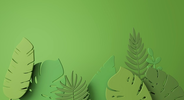 Creative tropical jungle leaf minimal background d render