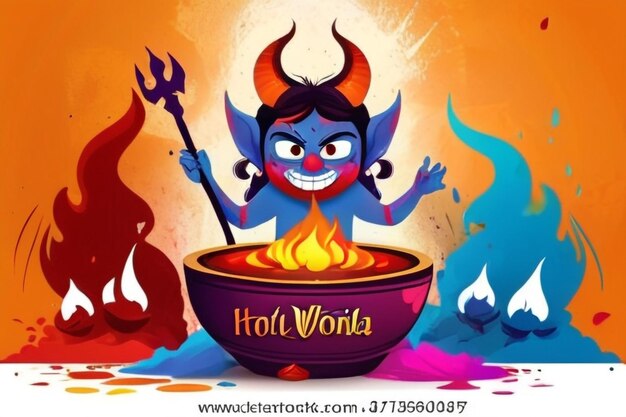 Photo creative vector illustration of holika dahan burning holika the devil background