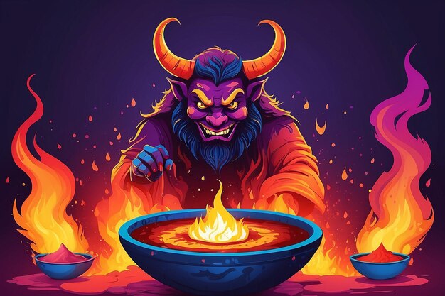 Photo creative vector illustration of holika dahan burning holika the devil background