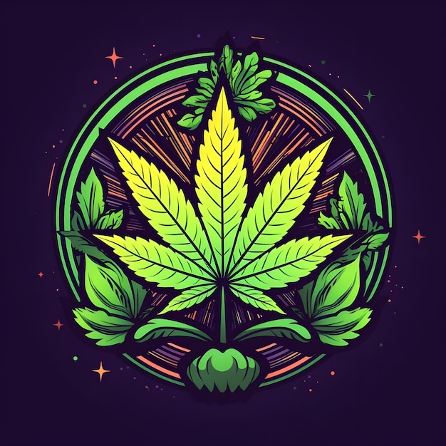 Creative and vibrant badge illustration design for cannabis weed marijuana hemp leaf