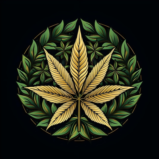 Creative and vibrant badge illustration design for cannabis weed marijuana hemp leaf