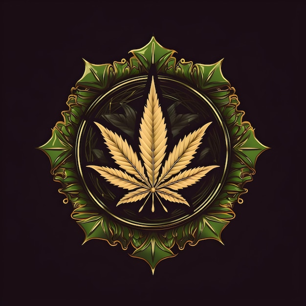 Creative and vibrant badge illustration design for cannabis weed marijuana hemp leaf