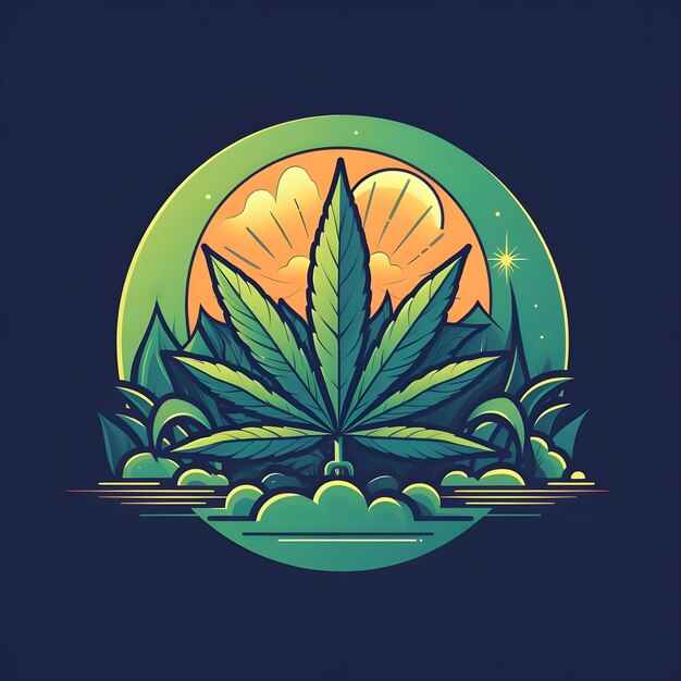 Photo creative and vibrant badge illustration design for cannabis weed marijuana hemp leaf