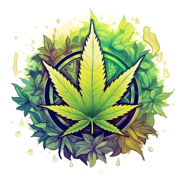 Creative and vibrant badge illustration design for cannabis weed marijuana hemp leaf