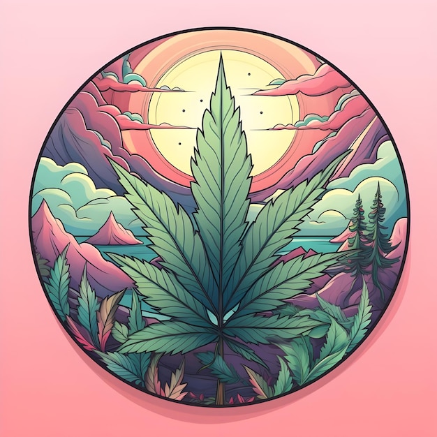 Photo creative and vibrant badge illustration design for cannabis weed marijuana hemp leaf