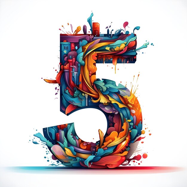 Photo creative and vibrant numerical number five 5 design illustration