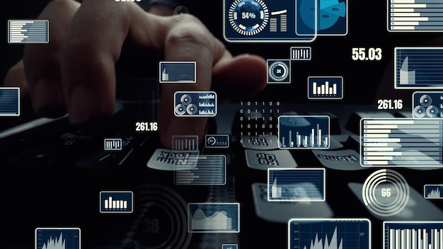 Creative visual of business big data and finance analysis on computer
